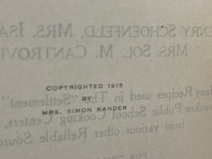 1915 Settlement Cook Book Mrs Simon Kander 8th Edition Antique Milwaukee
 Copy