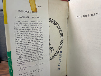 Primrose Day Carolyn Haywood 1942 Copyright Vintage Hardcover w/Dust Jacket